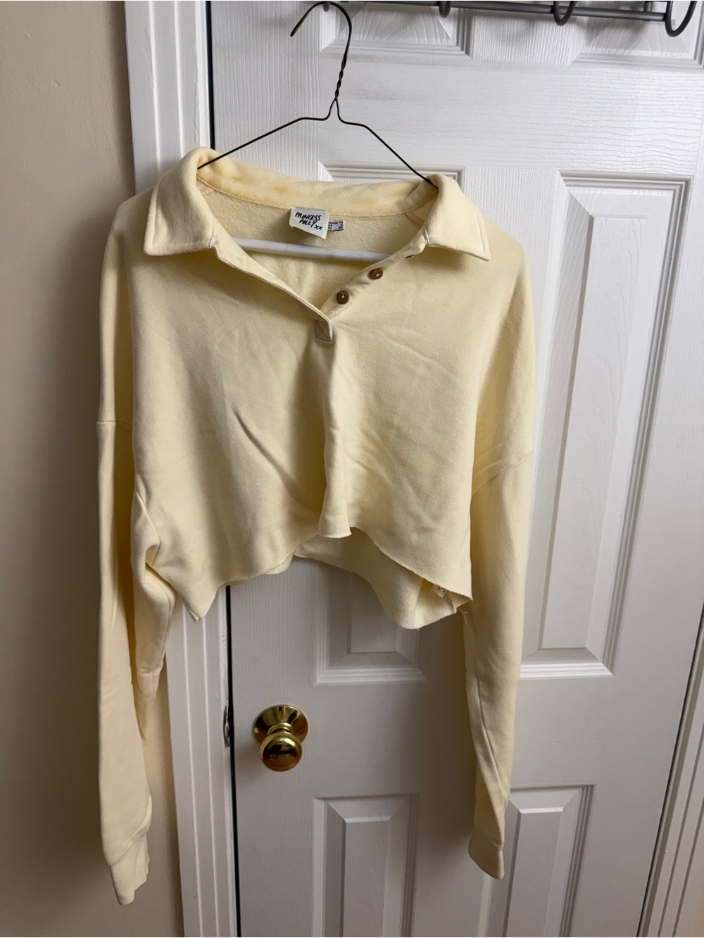 Princess Polly Pale Yellow Cropped V-Neck Collared Sweater